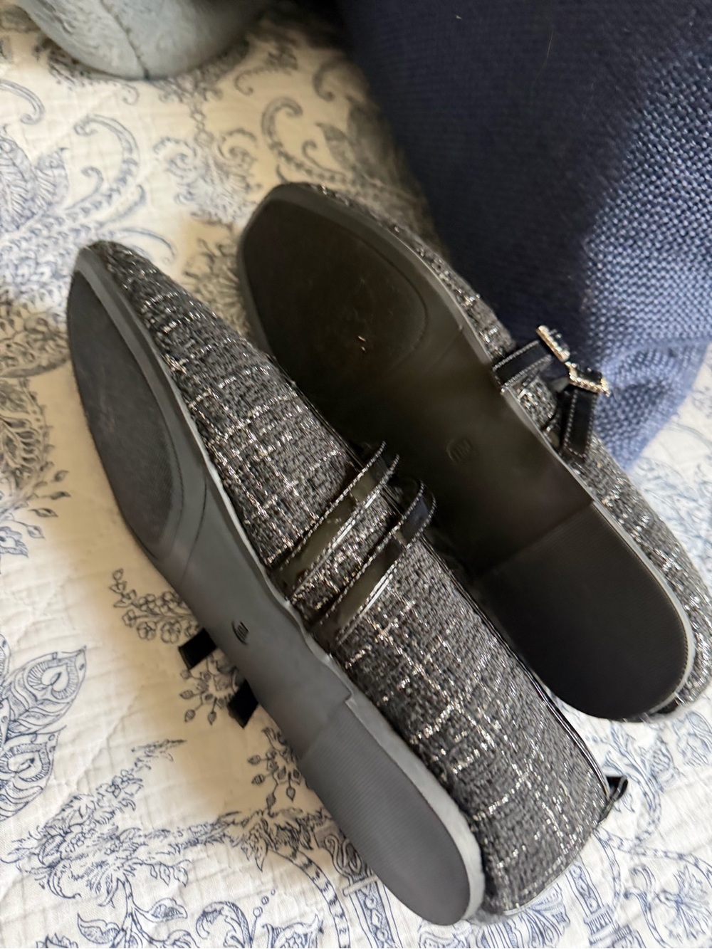 RACHEL Rachel Roy Black Tweed Mary Jane Flats with Patent Double Straps - Picture 3 of 4
